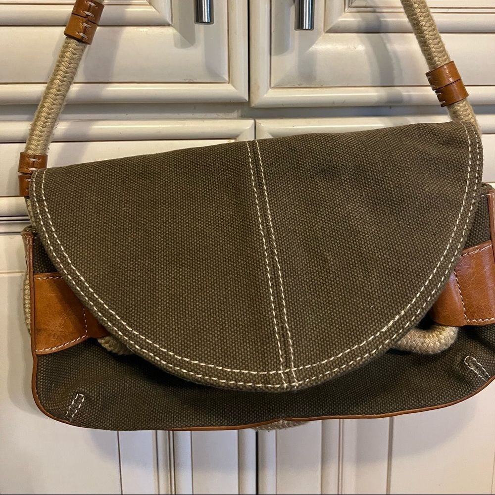 Bcbgirls  Purse Brown Khaki Canvas Rope Baguette | Color: Brown/Green